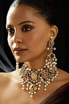Gold Finish Multi-Colored Stone Necklace Set