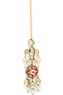 Gold Finish Shell Pearl Maang Tikka
