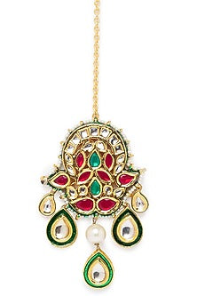 Gold Finish Kundan Meenakari Maang Tikka