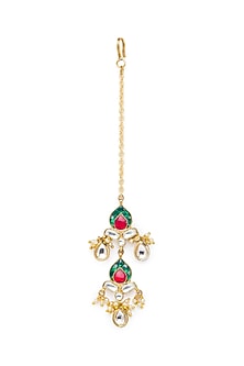 Gold Finish Meenakari Pearl Maang Tikka