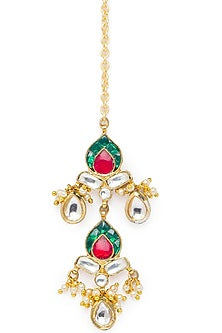 Gold Finish Meenakari Pearl Maang Tikka