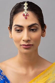 Gold Finish Maang Tikka With Red Onyx Drops
