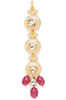 Gold Finish Maang Tikka With Red Onyx Drops