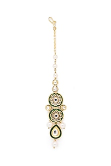 Gold Finish Shell Pearl & Kundan Maang Tikka