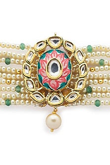 Gold Finish Green Agate Beaded Bracelet