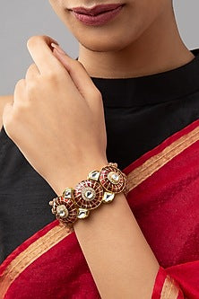 Gold Finish Meenakari Kundan Bracelet