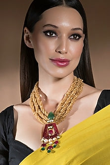 Gold Finish Agate Beads Necklace
