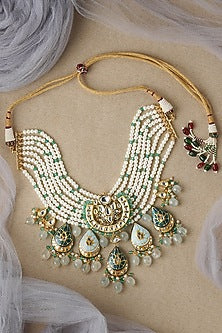 Gold Finish Shell Pearls & Meenakari Necklace