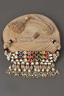 Gold Finish Hydro Navratan Polki Necklace