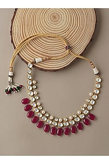Gold Finish Agate & Shell Pearls Necklace