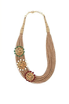Gold Finish Shell Pearls Jute Necklace