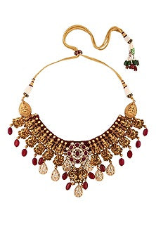 Gold Finish Agate & Ruby Necklace