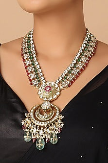 Gold Finish Kundan Polki & Pearls Necklace