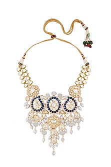 Gold Finish Pearls & Onyx Stones Choker Necklace