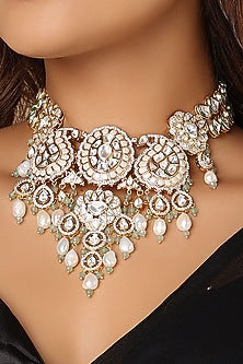 Gold Finish Kundan Polki Choker Necklace