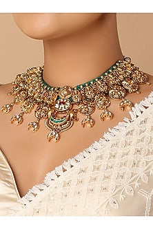Gold Finish Hydro Ruby Temple Necklace