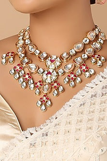 Gold Finish Kundan Polki Layered Choker Necklace