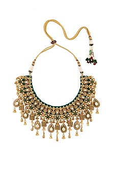 Gold Finish Onyx & Hydro Polki Choker Necklace