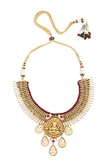 Gold Finish Meenakari Temple Choker Necklace