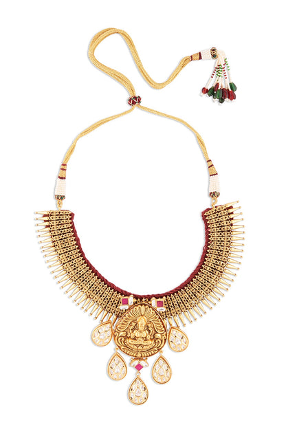 Gold Finish Meenakari Temple Choker Necklace