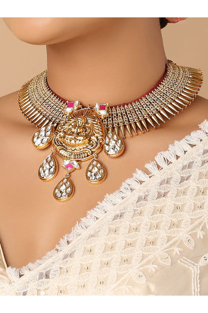 Gold Finish Meenakari Temple Choker Necklace