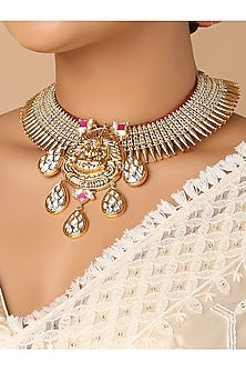 Gold Finish Meenakari Temple Choker Necklace
