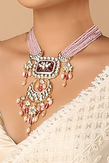 Gold Finish Kundan Polki Beaded Necklace