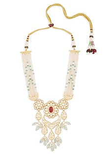 Gold Finish Kundan Polki & Pearls Necklace