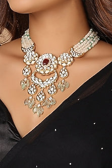 Gold Finish Kundan Polki & Pearls Necklace