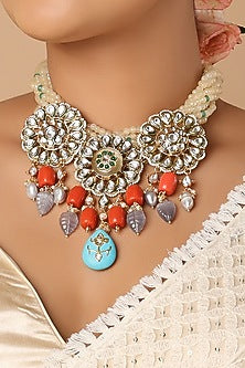 Gold Finish Kundan Polki & Jade Necklace