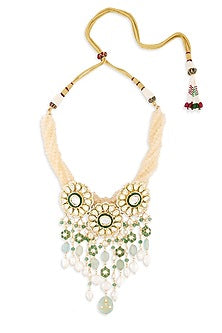 Gold Finish Pearls & Agate Choker Necklace