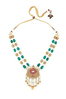 Gold Finish Jade & Beaded Necklace