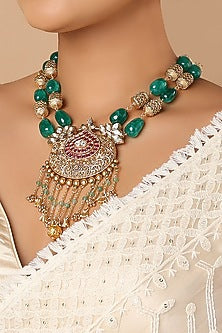Gold Finish Jade & Beaded Necklace
