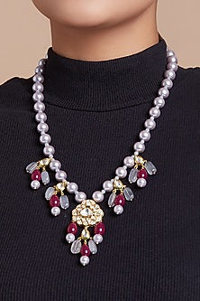 Gold Finish Pearls & Hydro Polki Necklace