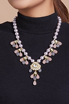 Gold Finish Hydro Polki & Onyx Necklace