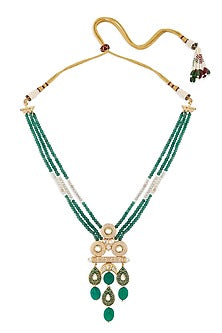 Gold Finish Hydro Polki & Pearls Necklace