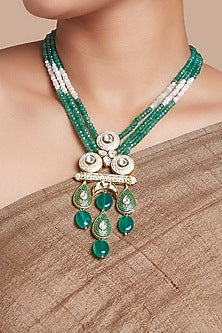 Gold Finish Hydro Polki & Pearls Necklace