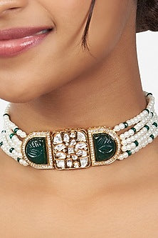 Gold Finish Kundan Polki Choker Necklace