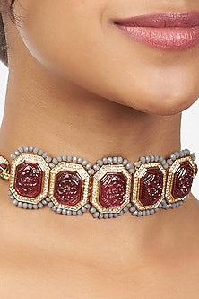 Gold Finish Choker Necklace With Agates