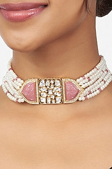 Gold Finish Handcrafted Polki Choker Necklace