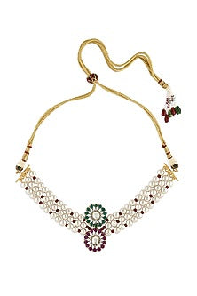 Gold Finish Kundan & Pearl Choker Necklace