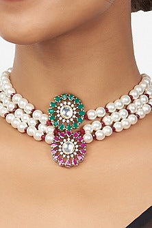 Gold Finish Kundan & Pearl Choker Necklace