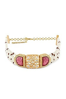 Gold Finish Kundan Polki & Zirconia Choker Necklace