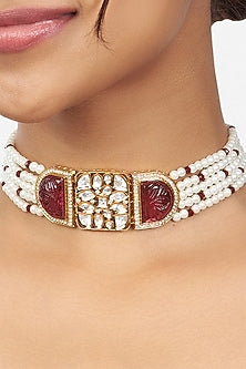 Gold Finish Kundan Polki & Zirconia Choker Necklace