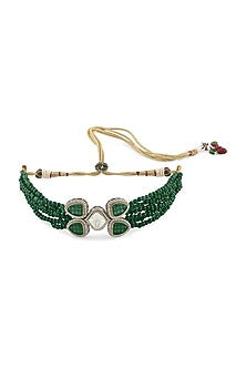 Gold Finish Zirconia & Agates Choker Necklace