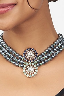Gold Finish Beaded Choker Necklace