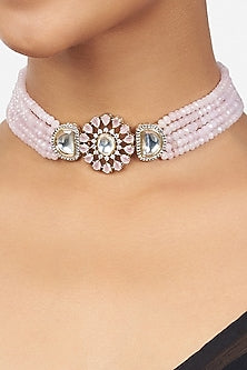 Gold Finish Choker Necklace With Hydro Stones
