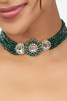 Gold Finish Choker Necklace With Hydro Kundan