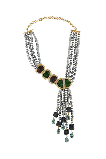 Gold Finish Pearl & Zirconia Necklace