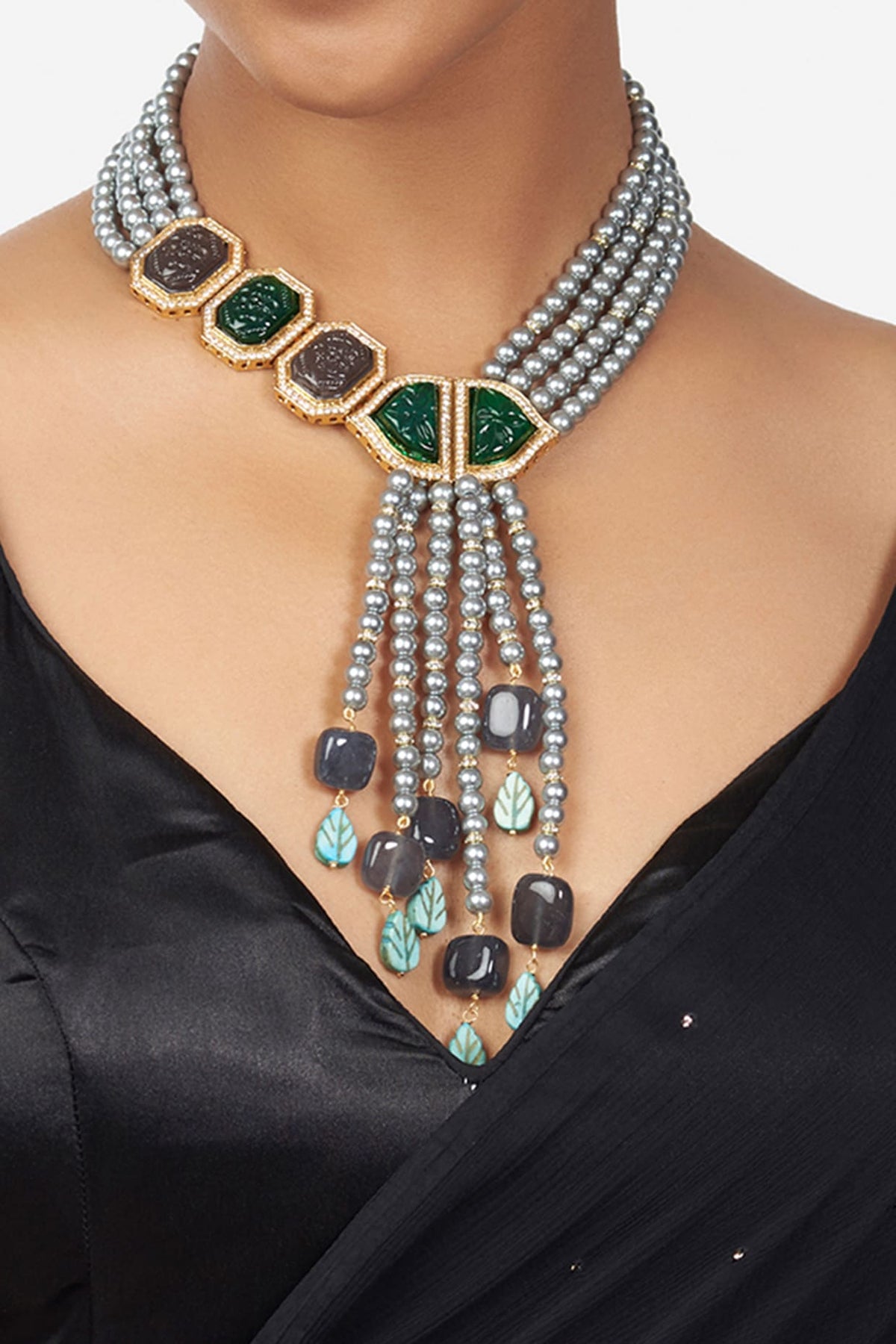 Gold Finish Pearl & Zirconia Necklace